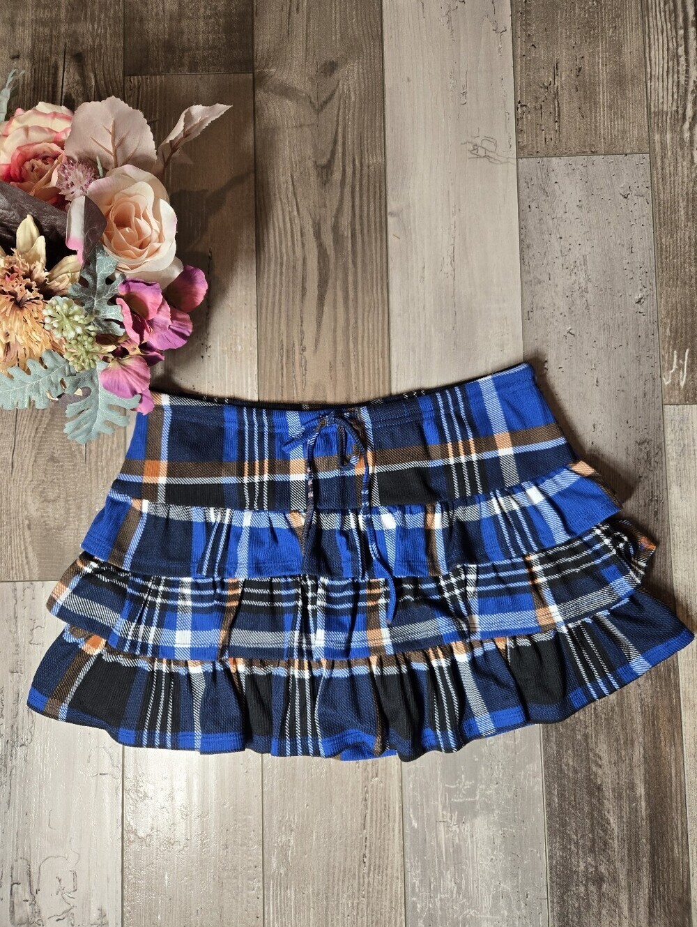 NWOT Jolie & Joy by FCT With Love Blue Plaid Ruffle Skirt Women’s Medium